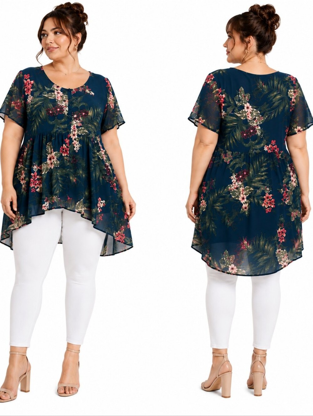 Torrid 3 3X Top Tropical Floral Tunic Boho Hi Low Semi Sheer Babydoll Resort